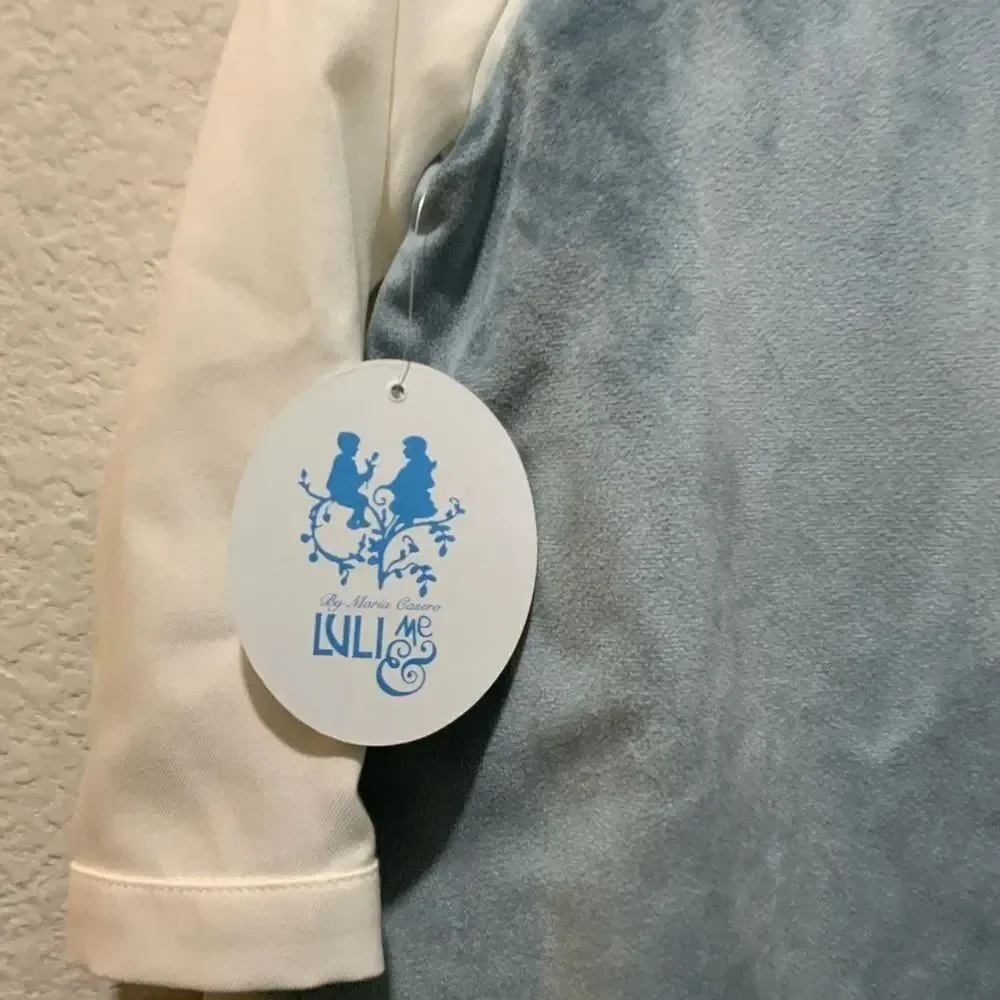 New Luli and Me Boys Blue Deluxe Velvet Romper size multiples